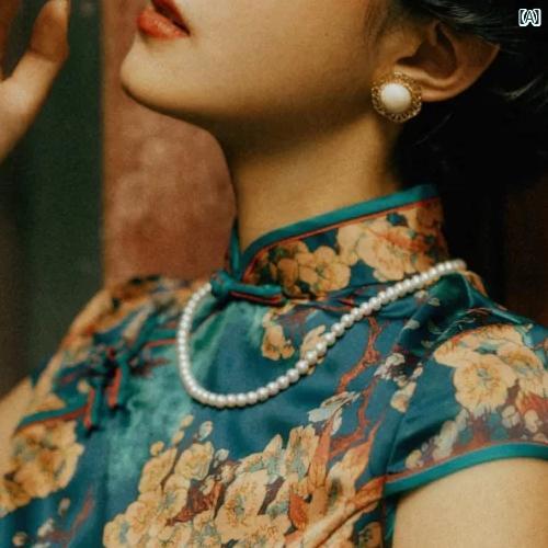 レディース　ファッション　冠婚葬祭 レトロ チャイナ ドレス用 パールネックレス 鎖骨 チェーン 50 cm..