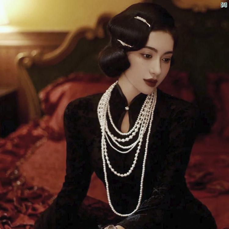 レディース　ファッション　冠婚葬祭 チャイナ ドレス ネックレス 多層 ロング チョーカー レトロ フェ..