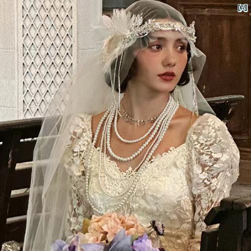 レディース　ファッション　冠婚葬祭 多層 イミテーションパール ネックレス ヴィンテージ フレンチ ブ..