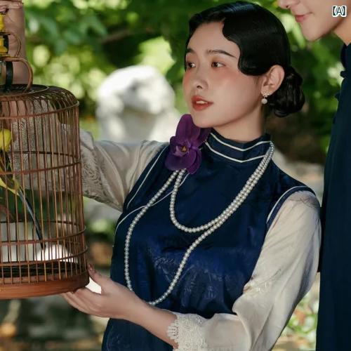 レディース　ファッション　冠婚葬祭 二重層 パールネックレス ロング 多層 アクセサリー レトロ シン..