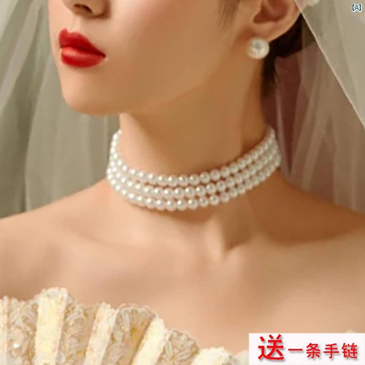 レディース ファッション 冠婚葬祭 多層 パールネックレス チョーカー ネック アクセサリー セーター チェーン ネックレス 1810