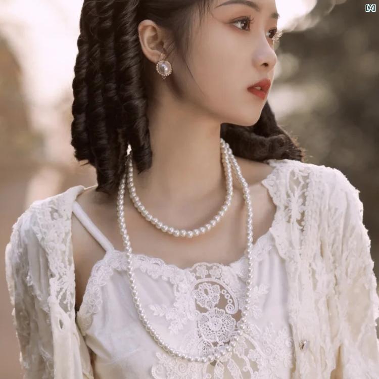 レディース　ファッション　冠婚葬祭 多層 パールネックレス 延長 ヴィンテージ 二重 チョーカー セー..