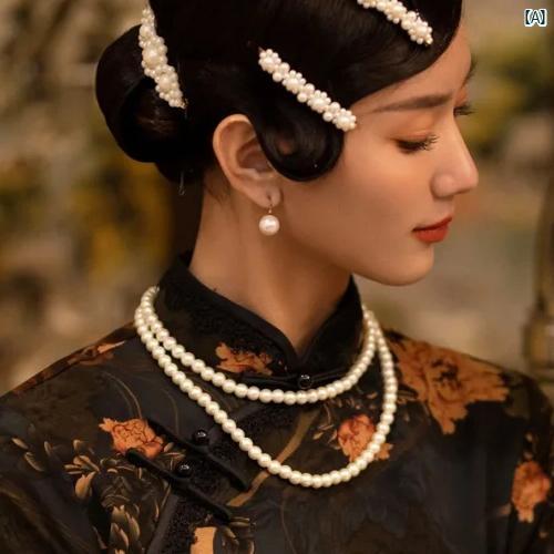 レディース ファッション 冠婚葬祭 チャイナ ドレス パールネックレス 二重 多層 チョーカー レトロ 写真撮影 アクセサリー 鎖骨 チェーン セーター 759...