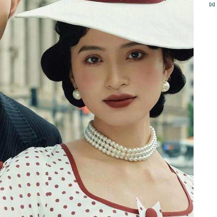 レディース ファッション 冠婚葬祭 ヴィンテージ マルチレイヤー ネックレス 3層 パール チョーカー 鎖骨 チェーン ネック アクセサリー 2101