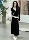 レディース 春コーデ 夏コーデ ファッション 早春 服装 女性 ため 完全 セット 2025 韓国 カジュアル フェイクツーピースフード 付き スウェットシャツスカートツーピーススーツ(4)