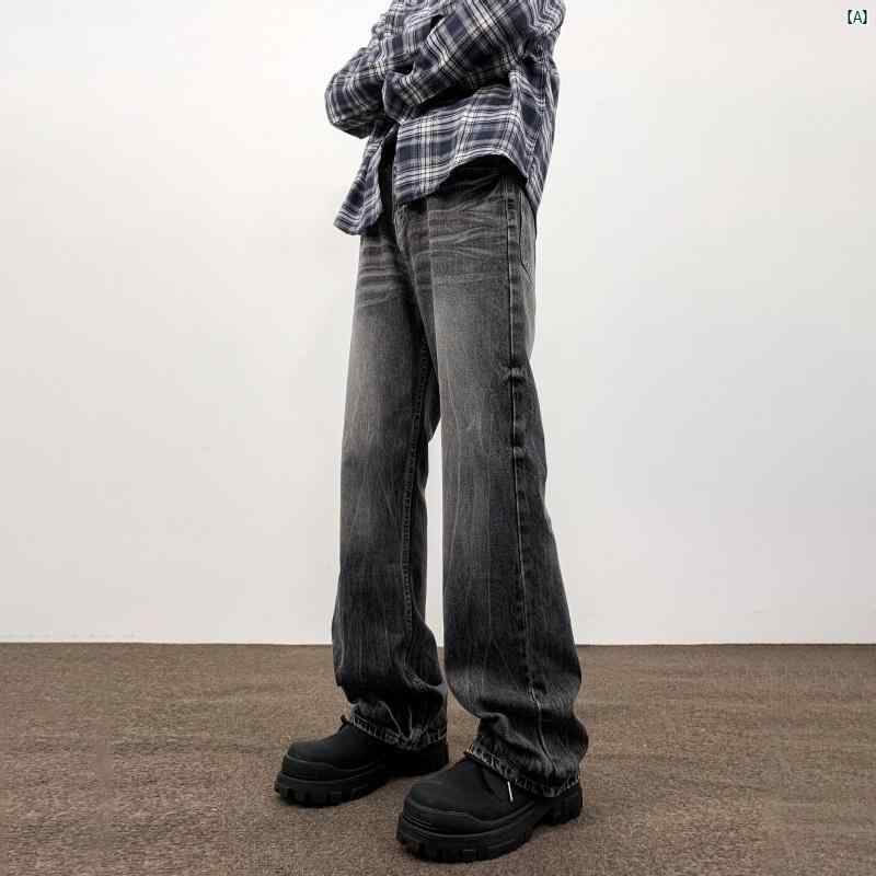 メンズ　ファッション　コーデ　秋　冬コーデ 男性用 ジーンズ 春秋 アメリカ ストリート 雰囲気 スリム ストレート ロング パンツ