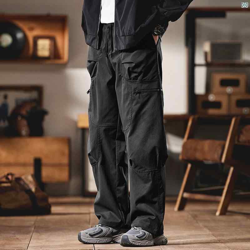 メンズ　春　ユニセックス　秋　夏　コーデ　ファッション アメリカン レトロ オーバー オール メンズ 春 秋 2025 新作 ゆったり ストレート パラシュート ロング パンツ アウトドア アサルト カジュアル