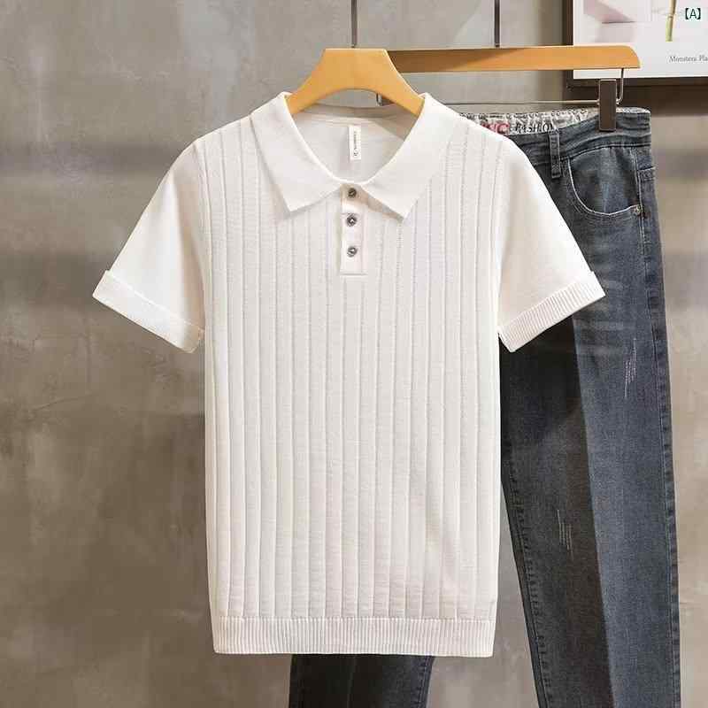 メンズ　春　ユニセックス　秋　夏　コーデ　ファッション アイス シルク 半袖 ポロシャツ メンズ 夏 薄手 ラペル 通 気性 ニット セーター 高級 トップス