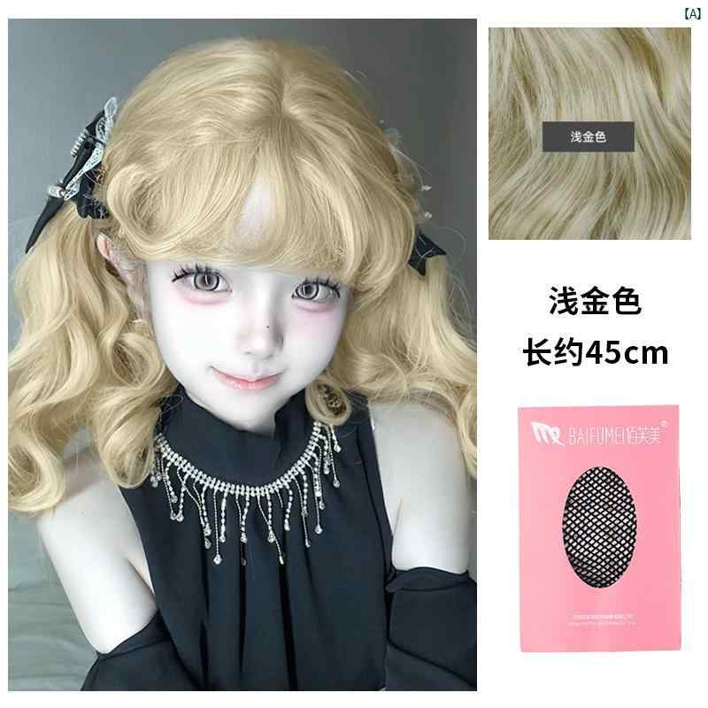 ウィッグ レディース ファッション コーデ アイテム ショート ヘアウィッグ レディース ライト ブロンド デイリー ロリータ カーリーヘア ウィッグ セット ...