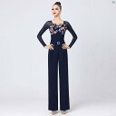 ダンス 衣装 ダンス衣装 オシャレ 社交 ダンス スーツ レディース U ネック トップ ストレート ドレープ パンツ 春秋 モダン 練習 服