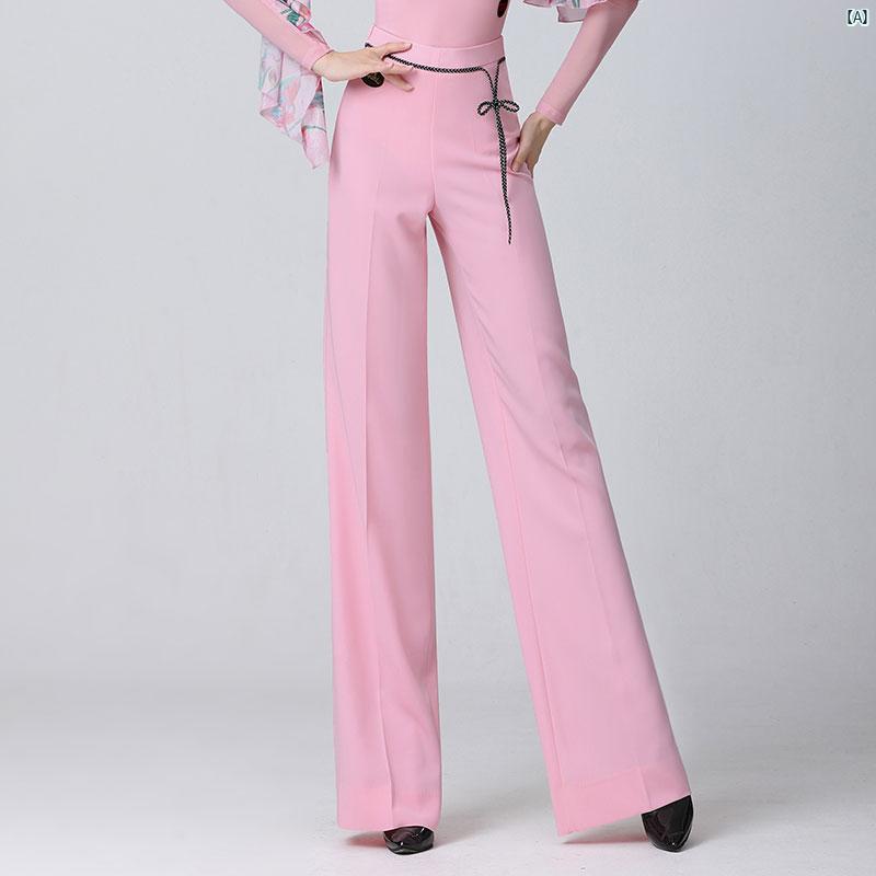 ダンス　衣装　ダンス衣装　オシャレ Danbaoluo ピンク 社交 ダンス パンツ レディース ドレープ モダ..