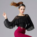 ダンス 衣装 ダンス衣装 オシャレ Danbaoluo ラテン ダンス 服 ブラック ラウンドネック 大きい フリルワンピース 長袖 ハイエンド モダン トップ