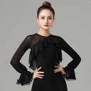 ダンス 衣装 ダンス衣装 オシャレ Danbaoluo メッシュ ダンス トップ ラテン 服 パフスリーブ ブラック 練習 レディース モダン