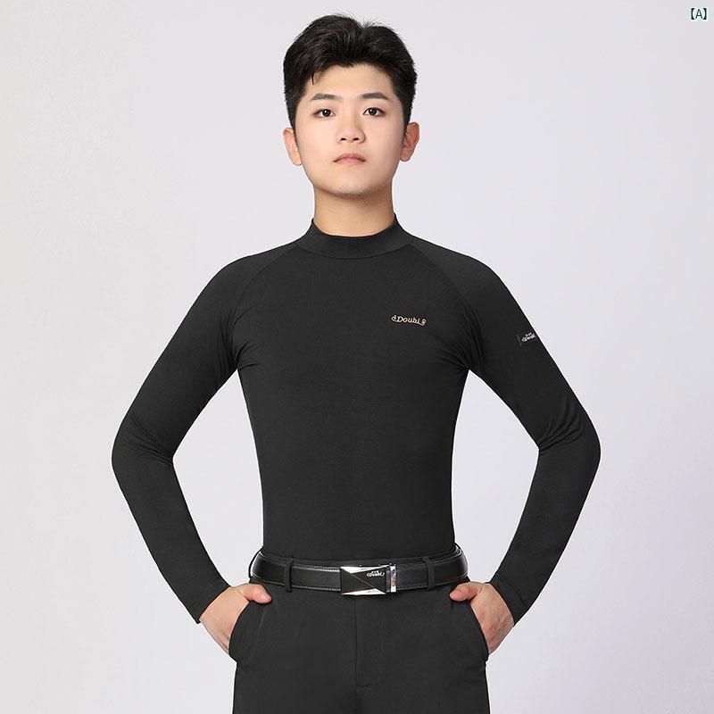 ダンス　衣装　ダンス衣装　オシャレ Danbaoluo メンズ ダンス 服 ハイネック 長袖 竹 繊維 社交 スリ..