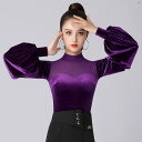 ダンス 衣装 ダンス衣装 オシャレ Danbaoluo レディース ハイエンド ベルベット モダン ダンス トップ ハイネック ランタン スリーブ 付き メッシ...