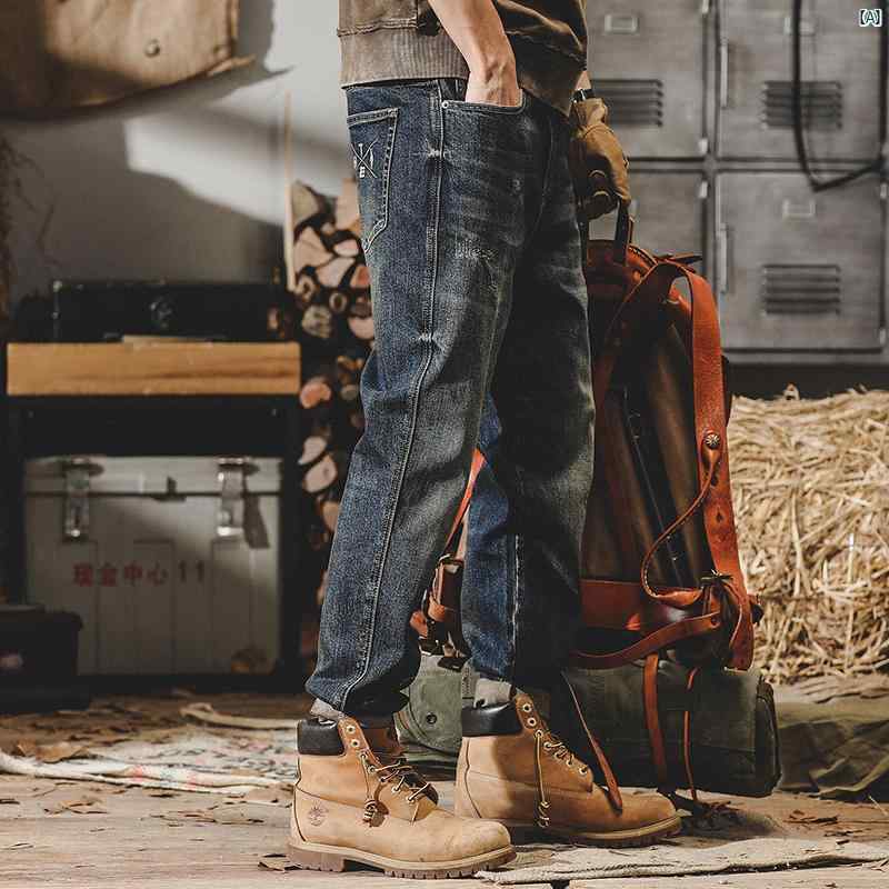 メンズファッション　コーデ　　クール　海外風 メンズ用 アメリカン ヘビーウェイト レトロ ジーンズ 2025 春 ストレート レッグ フィット 大きめ サイズ ワイド カジュアル パンツ