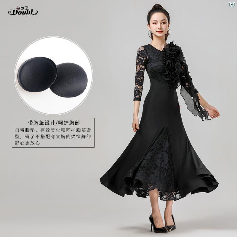 ダンス　衣装　ダンス衣装　オシャレ Danbaoluo プロ モダン ダンス スカート 社交 スイング ドレス レ..