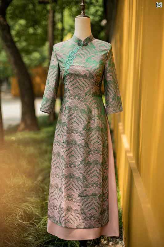 ドレス　チャイナドレス　オシャレ　綺麗　上品　コーデ　大歳　コスプレ アオザイ チャイナ ドレス レディース 秋冬 長袖 中華風