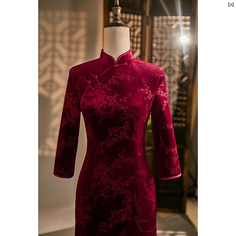 ドレス　チャイナドレス　オシャレ　綺麗　上品　コーデ　大歳　コスプレ レッド チャイナ ドレス 幸せ..