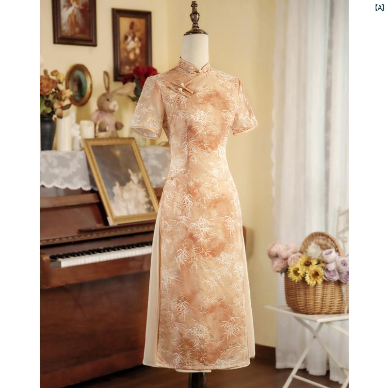 ドレス　チャイナドレス　オシャレ　綺麗　上品　コーデ　大歳　コスプレ 中華風 アオザイ チャイナ ドレス 夏 マザー ピンク カットシフォン