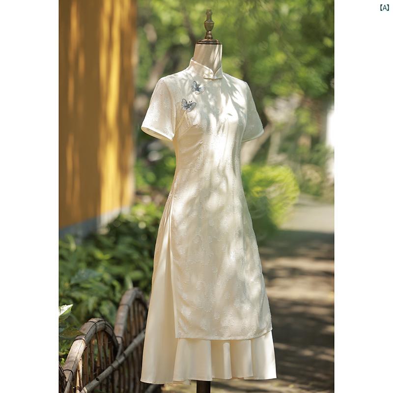 ドレス　チャイナドレス　オシャレ　綺麗　上品　コーデ　大歳　コスプレ チャイナ ドレス 夏 ブラック エレガント 若々しい ハイエンド アオザイ