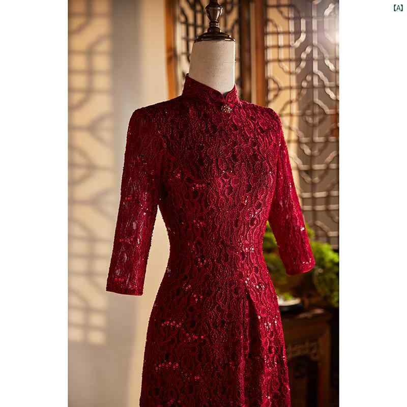 ドレス　チャイナドレス　オシャレ　綺麗　上品　コーデ　大歳　コスプレ 結婚 披露宴 衣装 チャイナ ドレス ウェディングドレス 通常 長袖 大きい レース 着用 す