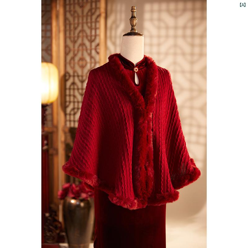 ドレス　チャイナドレス　オシャレ　綺麗　上品　コーデ　大歳　コスプレ レッド チャイナ ドレス レディース 秋冬 義母 ウェディングドレス ショール ジャケット 高貴