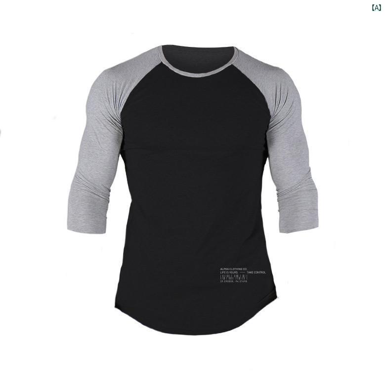 メンズ　コーデ　トレーニング マッスル スポーツ Tシャツ メンズ 七分袖 ランニング トレーニングウェア 長袖 フィットネス タイツ ミッド スリーブ カラーマッチング 秋