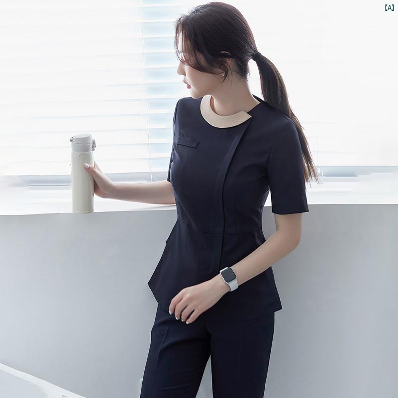 韓国 ナース 服 夏用 手洗い ガウン 半袖 ドクター 手術 衣 レディース 美容室 作業着 室 手垢 すり