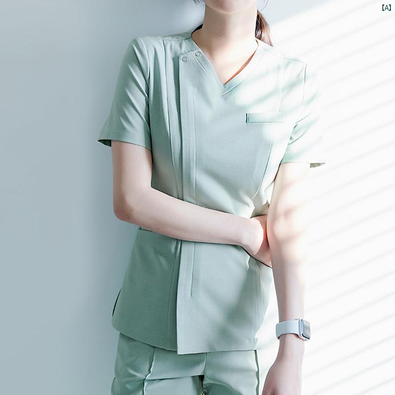美容室 作業着 夏 薄手 耐久性 半袖 歯科 ナース 制服 ペット 美容師 皮膚 管理 口腔 ホワイト 衣