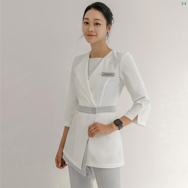 韓国 ビューティーサロン 美容師 作業着 レディース 高級 夏 健康 スパ フットバス フットマッサージ ..