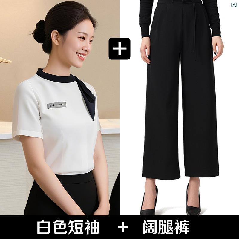 美容室 作業着 レディース 美容師 プロ スーツ 夏 専用 フロント デスク コンサルタント スキン 管理 高級