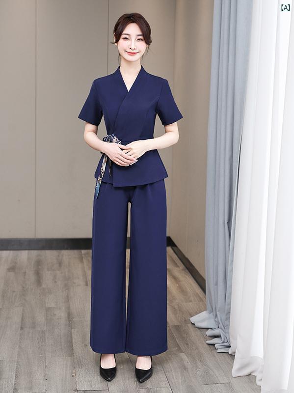 美容室 SPA ヘルスクラブ 美容院 美容師 耳 かき 半袖 技術者 服 レディース 韓国 作業着