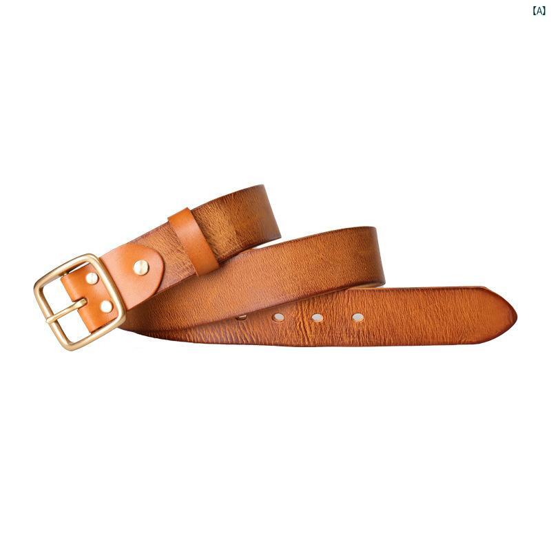 メンズ　コーデ　ファッション レトロ オーバー オール ベルト 革 手 揉み ダメージ 加工 銅 バックル..