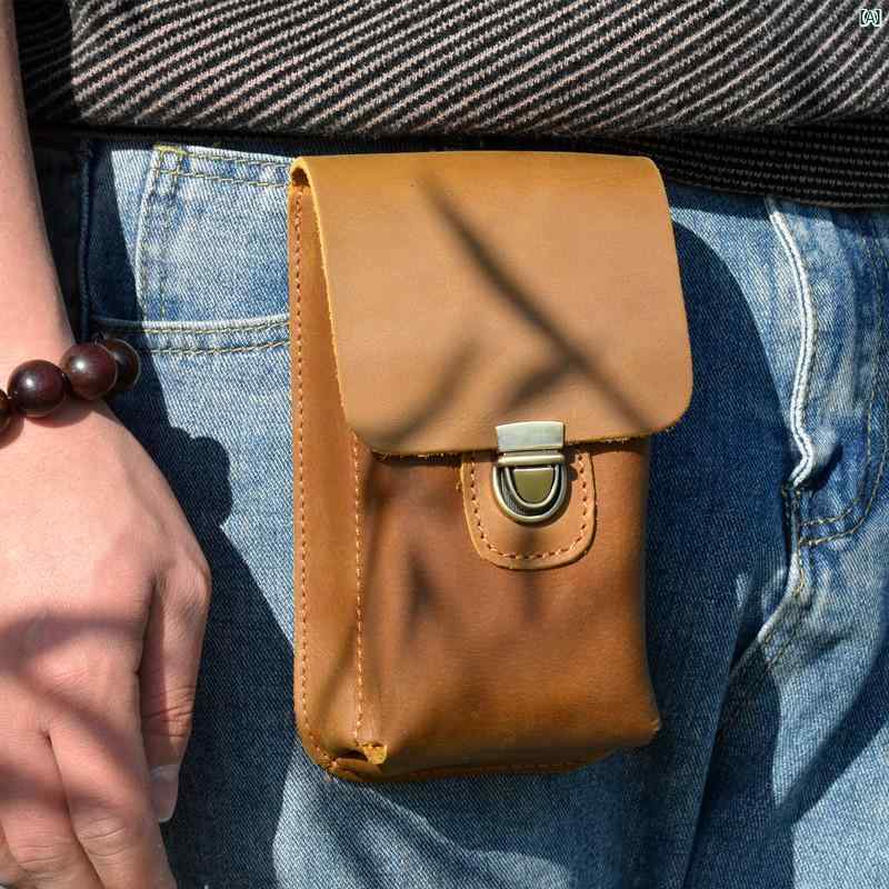 メンズ　コーデ　ファッション 牛革 シンプル メンズ ウエスト バッグ レトロ ミニ レザー スポーツ 電話 着用 ベルト 革