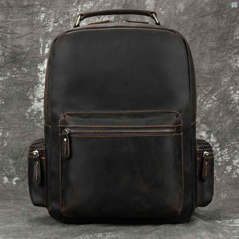 メンズ　コーデ　ファッション レザー レトロ メンズ バック パック 革大容量 登山 パック上層 牛革 スクール バッグ コンピュータ 旅行