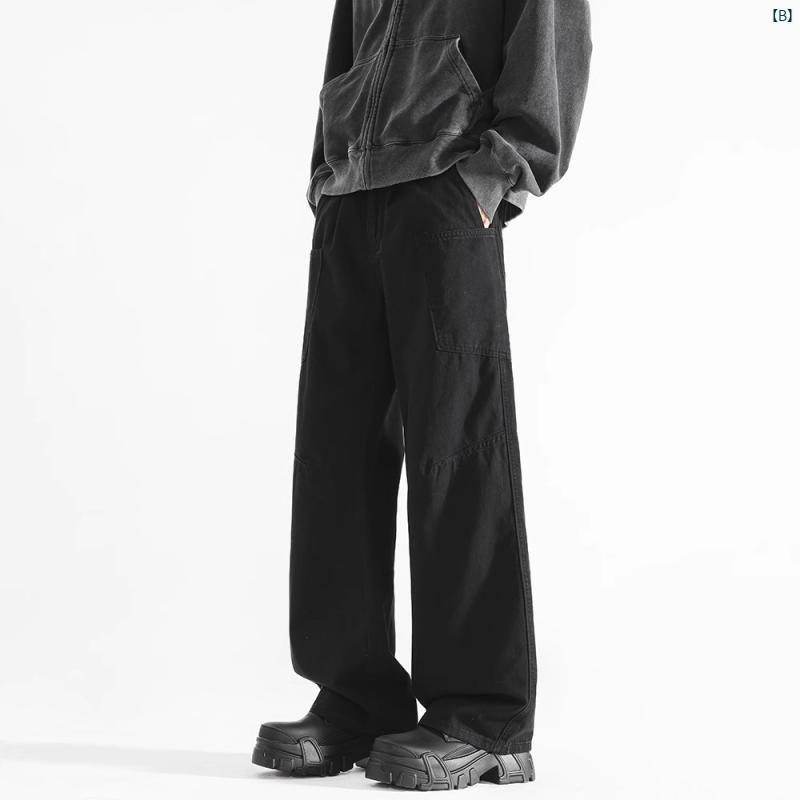 メンズ　コーデ　ファッション メンズ用 グレー シミター オーバー オール 春秋 アメリカン レトロ ロギング パンツ ヴィンテージ カジュアル ストレート