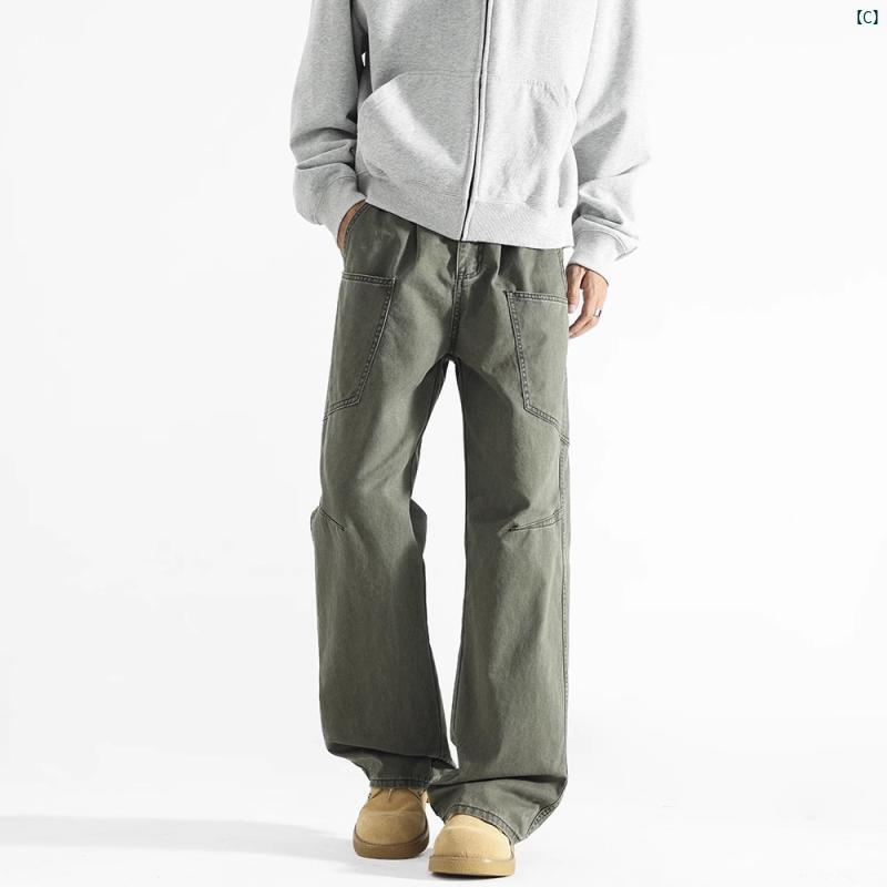 メンズ　コーデ　ファッション メンズ用 グレー シミター オーバー オール 春秋 アメリカン レトロ ロギング パンツ ヴィンテージ カジュアル ストレート