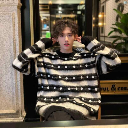 メンズ コーデ ファッション モヘア ストライプ セーター 男性 秋冬 マルチ ボタン ジャケット メンズ コーデ ファッション モヘア ストライプ セーター 男性 秋冬 マルチ ボタン ジャケット