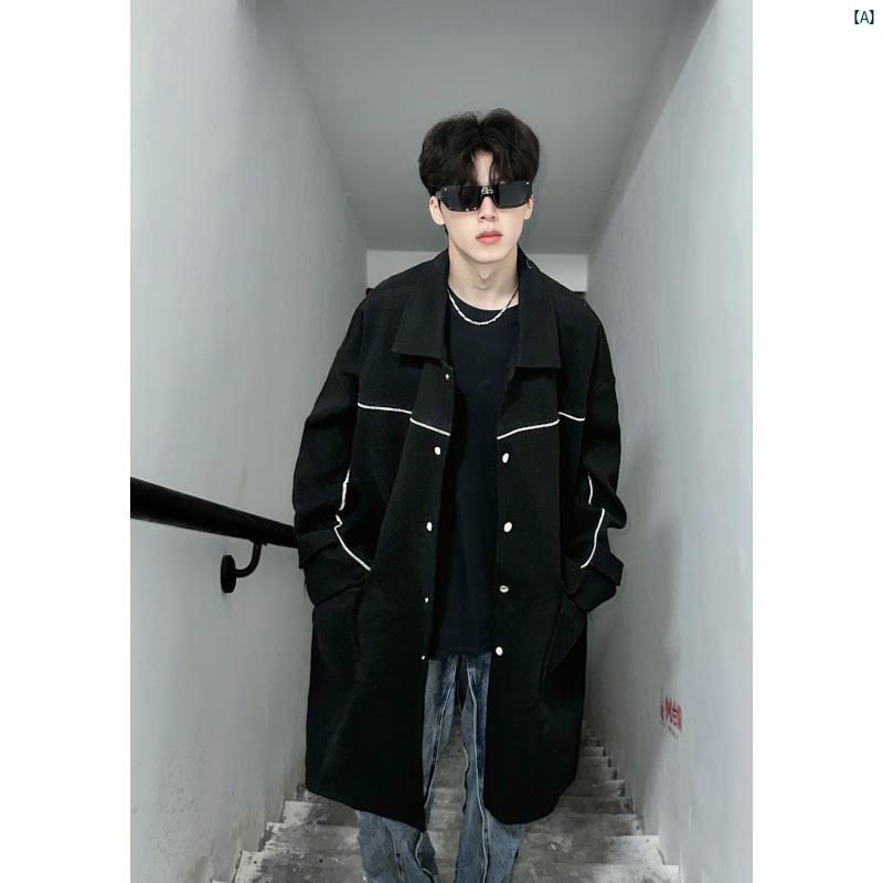 メンズ　コーデ　ファッション ウール コート メンズ 秋冬新 膝上 ミドル丈 ウインドブレーカー ハイエンド カジュアル ジャケット