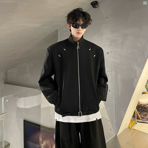 メンズ コーデ ファッション クリーン フィット ショート ショルダーパッド スタンドカラー ジャケット 男性用 春秋新 金属 装飾 カジュアル メンズ コーデ ファッション クリーン フィット ショート ショルダーパッド スタンドカラー ジャケット 男性用 春秋新 金属 装飾 カジュアル