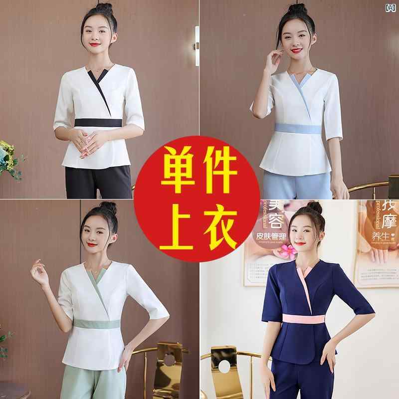 レディース　チュニック　サロン 高級 エステサロン 美容師 作業着 フェミニン スーツ スパ 健康 センター フットマッサージ 店 技術者