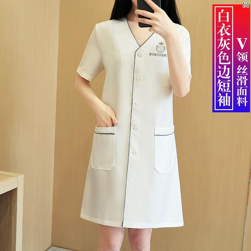 レディース　チュニック　サロン スキン ケア 美容師 美容室 作業着 半袖 服 秋冬 看護 師 制服 ホワイト 衣 メンズ 長袖