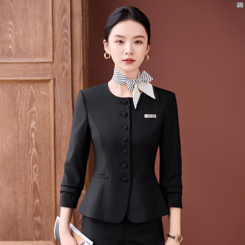 レディース　チュニック　サロン ブラック スーツ ハイエンド プロ 仕様 ホテル フロント 受付 作業着 美容院