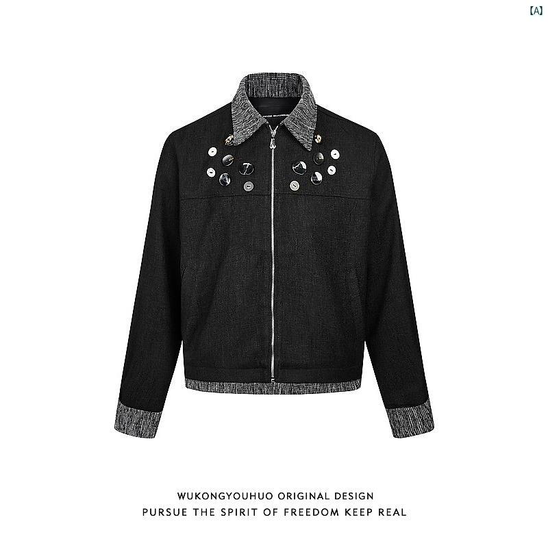 メンズ　コーデ　ファッション　春　秋　夏 Wukong 秋 ハイエンド ボタン スプライシング ジャケット メンズカジュアル トップ 入荷