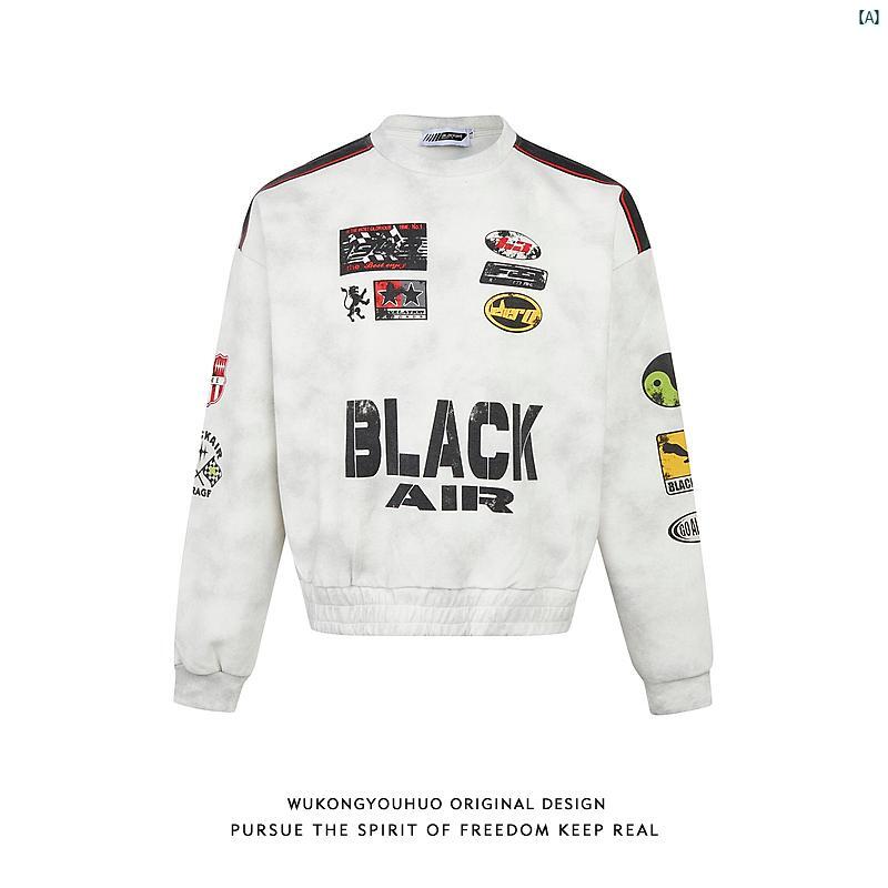 メンズ　コーデ　ファッション　春　秋　夏 Wukong アメリカン レトロ プリント レーシング スーツ シ..