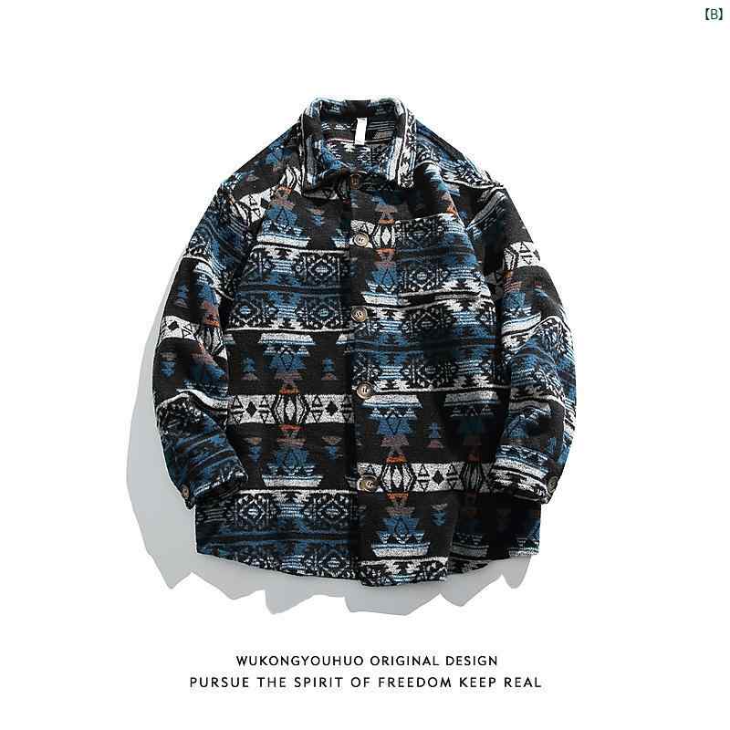 メンズ　コーデ　ファッション　春　秋　夏 Wukong 秋 レトロ エスニック 長袖 シャツ メンズ BF カジュアル ジャケット