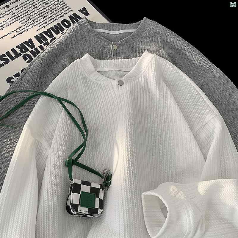 メンズ　ファッション　コーデ　秋　冬コーデ テクスチャー ド ソリッドカラー スウェットシャツ 男性用 春秋 アメリカン レトロ ヘビーウェイト ハイエンド カジュアル ジャケット