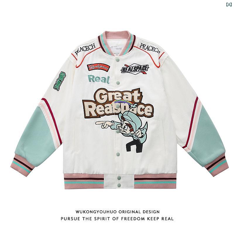 メンズ　コーデ　ファッション　春　秋　夏 Wukong アメリカ 楽しい 刺繍 パッチワーク 野球 ユニフォ..