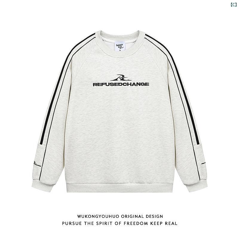 メンズ　コーデ　ファッション　春　秋　夏 Wukong アメリカン レトロ ウェビング スプライシング スポーツ スウェットシャツ メンズ ナショナル ファッション ストリート カジュアル カップル プルオーバー